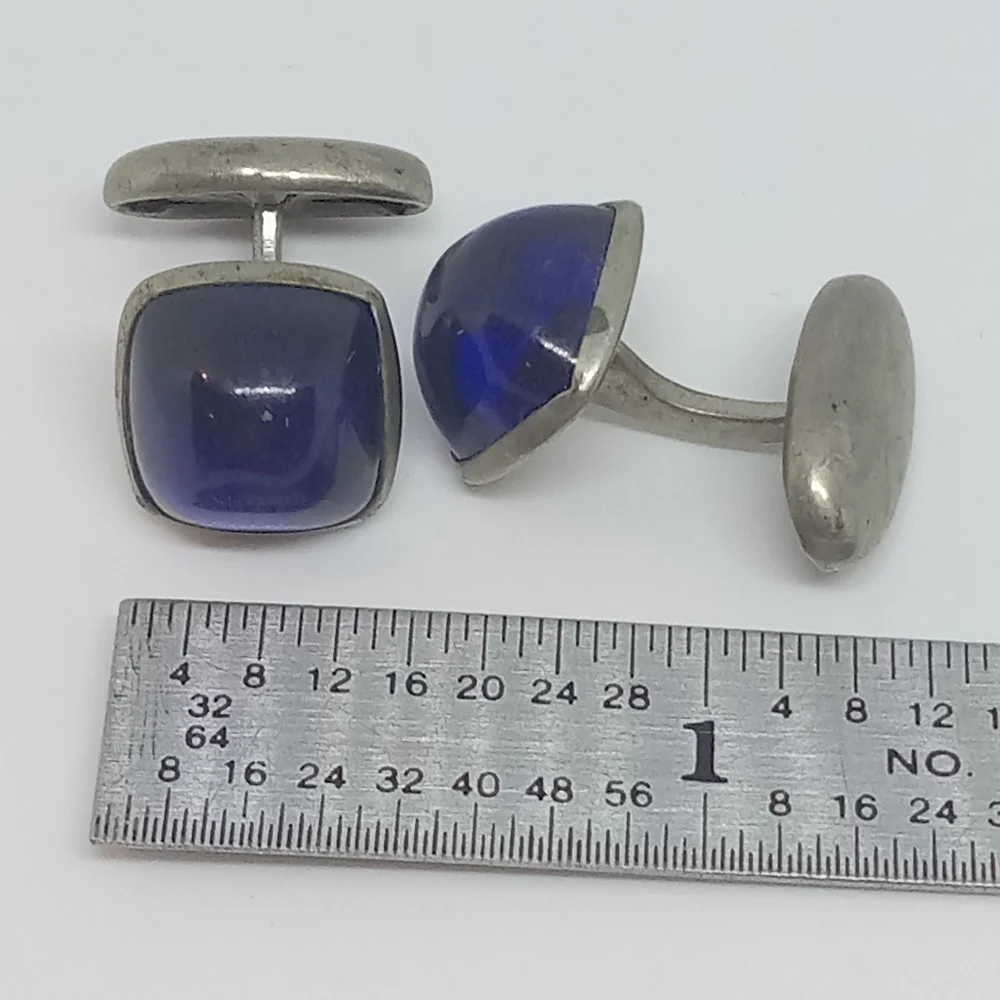👍 5 for $20 vintage antique Mens Blue Glass square cuff links unsigned
